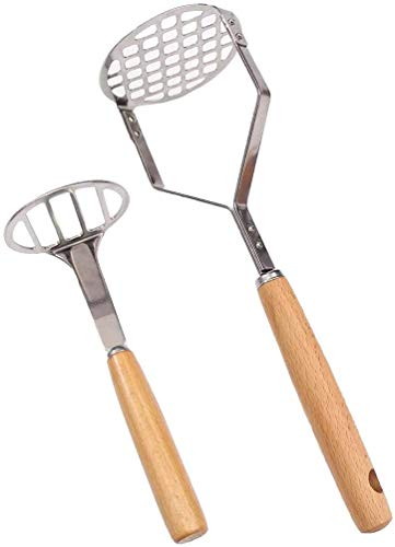 Eulond Kartoffelpresse, 2 Packs, Kartoffelpresse aus Edelstahl mit Holzgriff, Handpressen und Kartoffelpresse, geeignet für Kartoffeln, Kürbis, Avokate