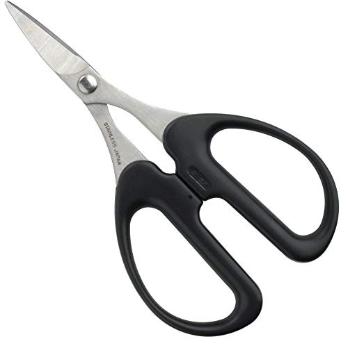 ALLEX Heavy Duty Sharp Japanese Stainless Steel 1 Scissors - Small Rubber Cutting Scissors for Sheet, Stamp, Craft, Curved Blade Tips, Made in Japan, Black