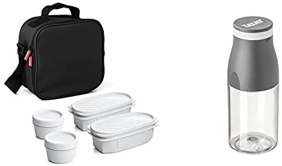 Tatay Urban Food Casual Bolsa Térmica Porta Alimentos, 3 L de Capacidad, Color Negro + Botella Urban Drink de 400ml, Hermética, de Tritán, Libre de BPA, Resistente a Rotura, Color Gris