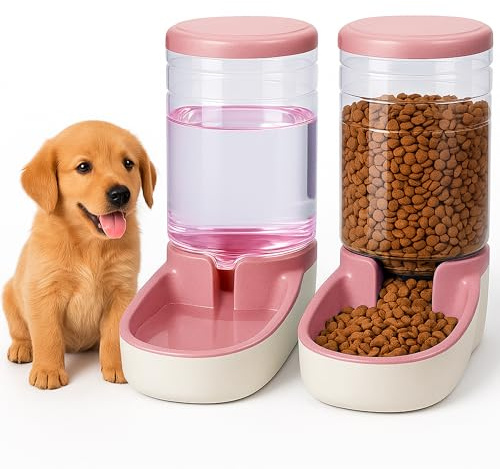 Edipets, Distributeur Croquettes Chat, Chien, Automatique, 2 Unités, 3.8 L, Gamelle à Nourriture et à Eau pour Animaux de Compagnie (Rose)