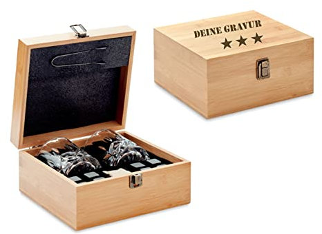 Schmalz® 12-TLG Whiskey-Set in Einer Holz-Geschenkbox für Whiskey mit edler Gravur, Gin, Mojito oder andere Getränke -personalisiert mit Gravur- 300ml Geschenke Vatertagsgeschenk für Männer