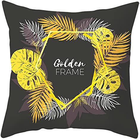 Ayoiow Kissenüberzug 50x50cm, Zierkissenbezüge Kissenbezug Polyester Golden Frame Blätter Couchkissen Bezug Couchkissen Dekokissen 20x20 Inch