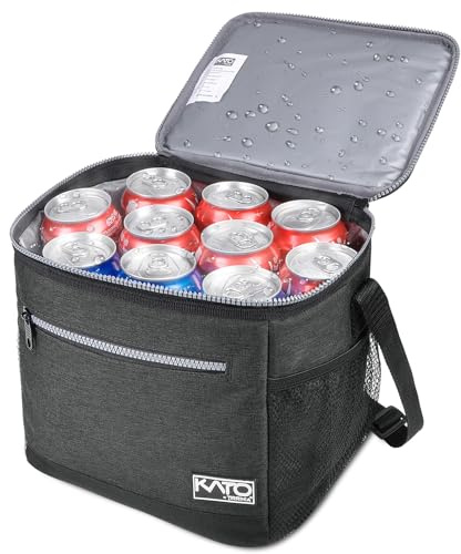 Kato Tirrinia Kühltasche Klein, 10.5L, Isolierte Lunchtasche für Arbeit, Studenten, Faltbar Auto Kühlbox, Tragbare Brotdose für Herren und Damen, Picknicktasche für Reise, Strand, Camping, Holzkohle