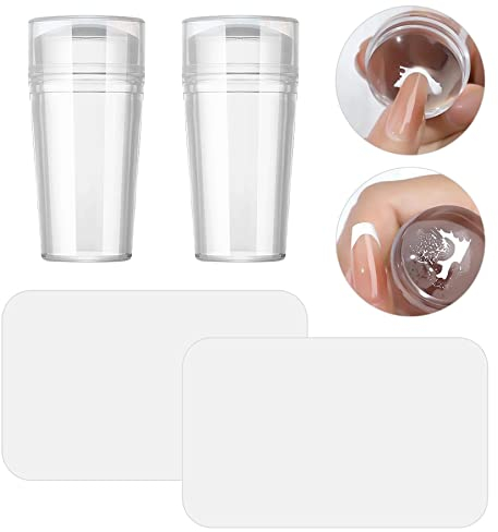 Allazone Klarer Silikon Nagel Stempel, Nail Art Stamper Kit mit Kappe, Transparenter Clear Stamper, Transparente Weiche Nagelkunst Gelee Stempelschablone für Manikürewerkzeuge (2 Stück)