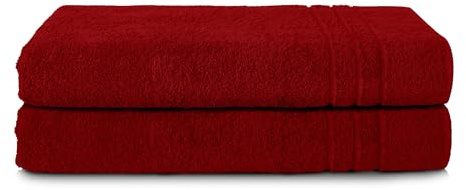 Komfortec Asciugamani 2 per Sauna 70x200 cm in 100% Cotone,470 g/m², Asciugamano Doccia Grande, Morbido, Asciugatura Rapida, Aurora rossa