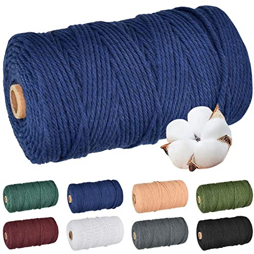 Macramee Garn 3mm, 200m Natürliches Makramee Seil Garn Kordel für Makramee Traumfänger, Wandbehang Feder, Pflanzenaufhänger und Geschenkverpackungen Weihnachtshochzeits (Dunkelblau)