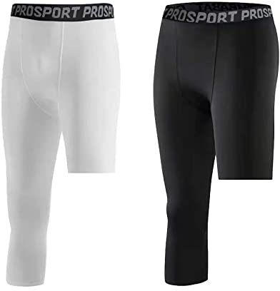 Hovershoes 2 pièces pour Homme 3/4 Une Jambe Pantalon de Compression Basket-Ball athlétique Collants de Course Leggings Couche de Base