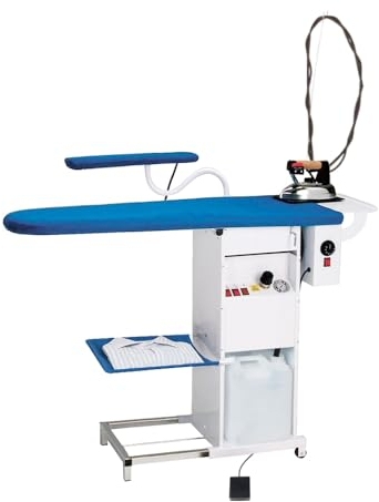 EOLO Tavolo da Stiro TS03 RA Professionale Piano Riscaldato Aspirante Caldaia in Rame Ferro con Paravapore Termostato Braccetto Stiramaniche Aspirante e Riscaldato 112x42 cm Efficienza Energetica A++