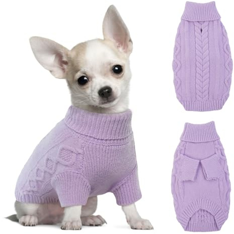 Hjumarayan Hundepullover Kleine Hunde - Schlicht & Elegant Hunde Pullover, Warm Hundepullover mit Geschirrloch, Schöner Hundepulli mit Beinen Hund Pullis für Chihuahua (Lila XS)