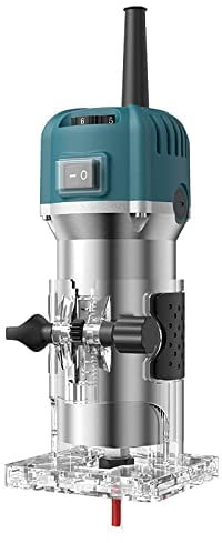 hzexun Fresadora de Madera Rebajadora Eléctrica 800W 3000RPM, Grabado Fresa Para Biselar, 6 Velocidades Variables,fresadora de una mano Con Alicates de 1/4''