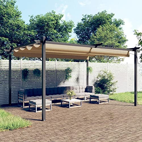 LAPOOH Cenador de jardín con Techo retráctil, Carpas para Fiestas, Cenadores para Jardin, Gazebo, Pérgola De Jardín, Gris taupé 4x3 m