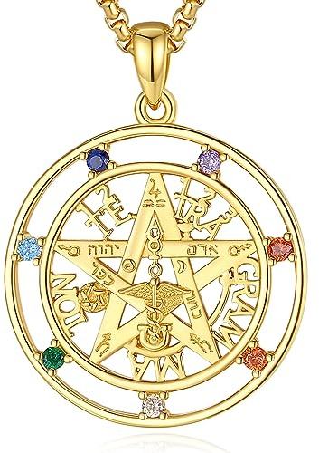 EUDORA Harmony Ball Collar de Oro Pentagrama para Hombre Mujer Plata de ley 925, Oro Colgante Tetragrammaton de Witcher para Esposo Amuleto Joyería, Regalo para Madre Padre Novio Novia, 55+5CM