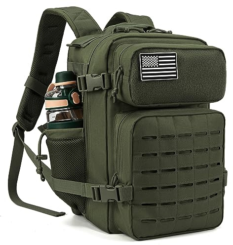 QT&QY 25L Sac à dos tactique militaire de pour hommes, sac à dos de jour avec Molle découpé au laser pour moto, armée, petite sacoche de survie, sac de sport avec porte-gobelets doubles médical