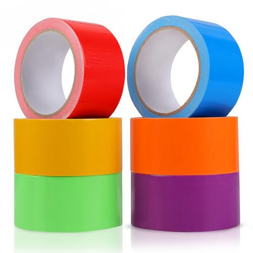 DSUWAZU Paquete de 6 cintas adhesivas de color arcoíris, 15 yardas x 2 pulgadas, resistente al agua, ideal para embalaje, artes y manualidades para manualidades, hogar y escuela.