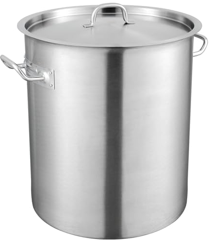 VEVOR Olla para Sopa 39,7 L Olla con Tapa y Asa Diámetro de 35 cm Alto de 41 cm Grande de Acero Inoxidable, Llama Abierta e Inducción para Eventos Comerciales, Restaurantes