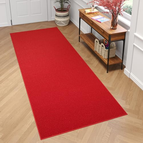 TAPISO Mono Läufer Teppich Kurzflor Indoor Outdoor UV-beständig Rot Einfarbig Wohnzimmer Schlafzimmer Kinderzimmer Modern Design ÖKO-TEX 90 x 200 cm