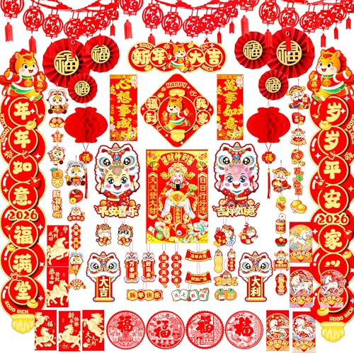 Abitoncc Chinese New Year Decorations 2026 Chinese New Year Couplets Red Envelopes for Spring Festival Year of the Horse Chinese New Year Party Decorations