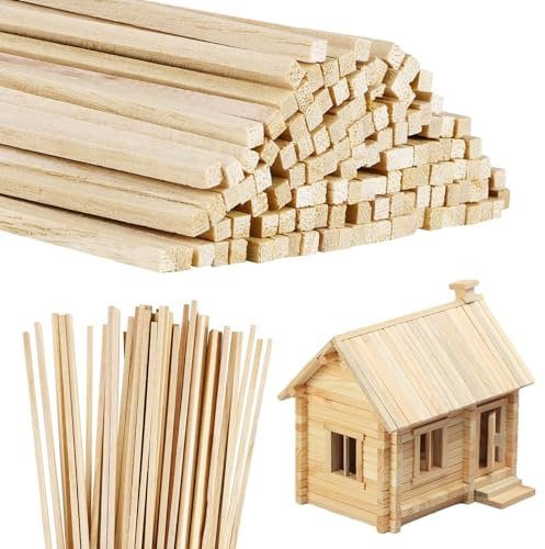 Partideal Balsaholzstäbe, 3 x 3 x 300 mm, natürliche Holzdübel, 120 Stück | Unlackierte quadratische Holzstreifen, lange Lutscherstäbchen für Heimwerker, Handwerk, Modellbau, Holzhandwerk, Dekoration