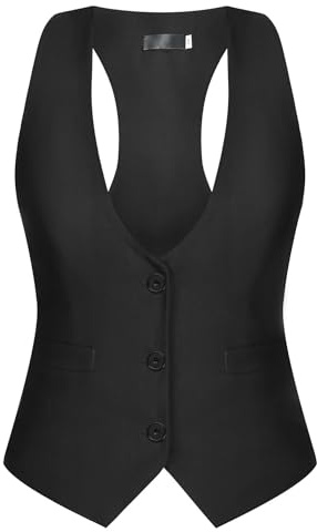 YYNUDA Damväst smal passform kostymväst utomhus väst gilet elegant modern väst med V-ringning, svart, M