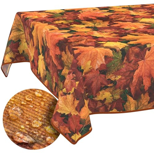 Tischdecke Stoff abwaschbar Tischtuch Tafeldecke pflegeleicht Lotuseffekt schmutz- & wasserabweisend für Indoor Outdoor Tischdecke 100x140cm mit Saum (Eingefasst) Herbst Ahorn