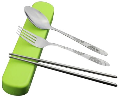 Ensemble de Couverts en Acier Inoxydable 3 Pièces avec Boîte Coulissante