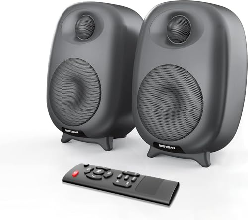 BESTISAN Bookshelf Speakers, 60 Watt Powered Studio Monitor Speaker with Bluetooth 5.0 and Wired Optical Line in Input Port, Deep Bass, 3 Audio Mode Design (Gray)