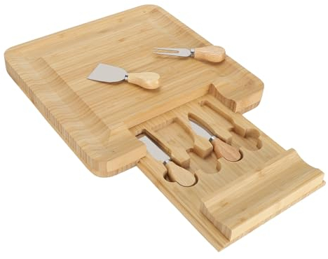 POYHKFD Tabla de Queso, Tabla de Queso Y Juego de Cuchillos, Tabla de Cortar Queso de Madera con Cortador de Queso de Acero Inoxidable, Plato de Madera Resistente Y Fácil de Almacenar(Tipo Regular)