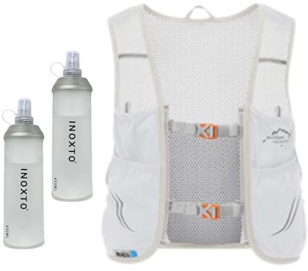 Fenteer Trinkweste Trinkbeutel mit 2 Wasserblasen Trinkrucksack Laufweste zum Joggen Laufen Rennen Wandern Klettern, Hellgrau Orange, l
