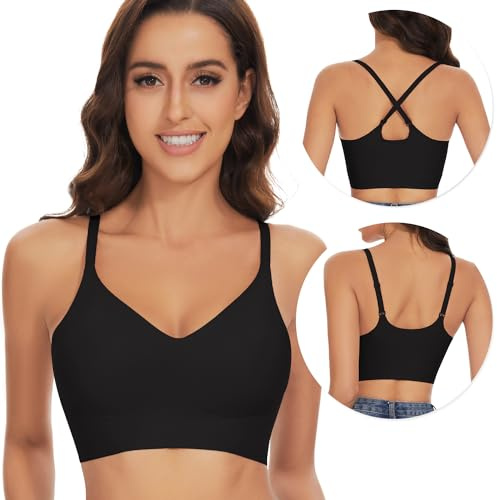 WOWENY Nahtloser BH Ohne Bügel Damen Bralette Gepolstert Bequemer Bügelloser T-Shirt BHS Pull-On Bra Crossback Bequemer Weicher Bustier