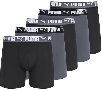 PUMA Men's 5-Pack Performance Boxer Briefs, Black/Grey, X-Large