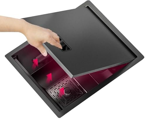 Küchen Unsichtbare Küchenspüle Mit Anhebbarem Und Herausziehbarem Wasserhahndeckel Mini-Einzelspüle Aus Edelstahl Gemüsespüle Unterbauwaschbecken Für Wohnmobilbar Küchenspülen(32 * 39 * 22cm)