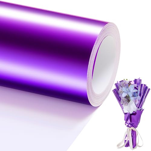 Lila metallisk omslagspappersrulle – 43 cm x 49 fot metallomslagspapper rulle för presentinslagning enfärgat papper till jul, födelsedag, bröllop, baby shower, möhippa papper 12PL15