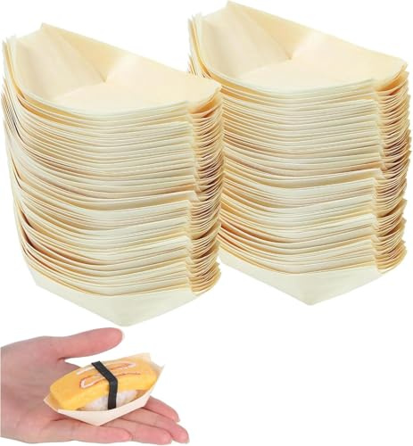 aghoer 100 Pièces Bol en Bois, Coupelle Bois, Coupelles en Bambou Bateau, Barquette Frite, Bols à Finger Food, 8 × 5 cm