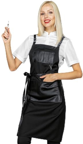 MyVorrei Delantal de trabajo personalizable con texto y logotipo, bolsillos y cordones de piel, 100% algodón, fabricado en Italia, unisex, talla única, 72 x 90 cm, uniforme para bares, pubs,