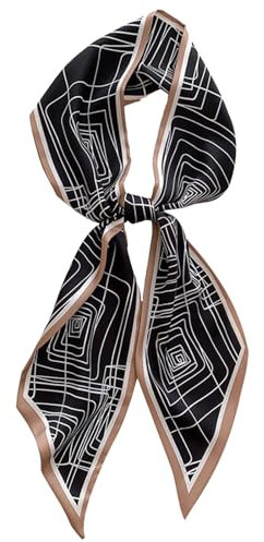 XDGBGFN Seidenschal 125×10cm Silk Scarf Seidentuch Schals Schmal Satin Halstücher Damenschals für Damen, Blazer, Mantel, Kleid, Tasche, Hose (Schwarz)