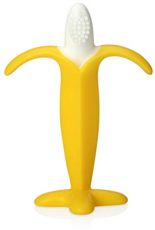 Nuby Bananen-Zahnbürste Beißring, Baby Beißspielzeug, ab 3 Monaten | Weiches einteiliges Design in Pastellfarben, strukturierter Beißgriff & zwei Luftlöcher, beruhigt & tröstet Ihr Baby sanft