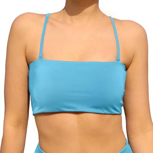 MYLILY Bikiniöverdel Bandeau | Bandeautopp Dam | Avtagbara band och axelbandslös | Bikiniöverdel ljusblå (S)
