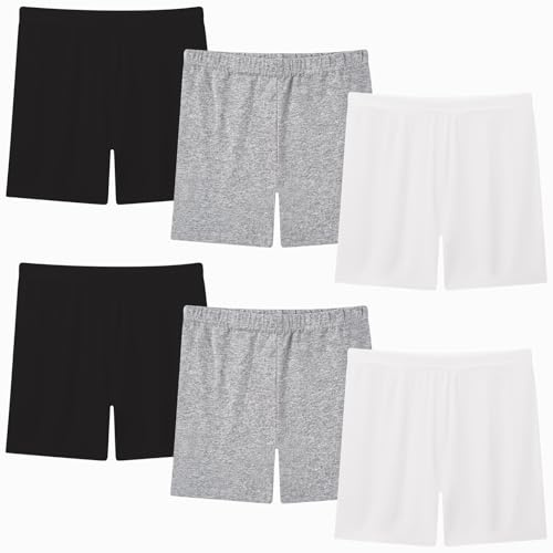 Moitiy Pantaloncino Bicicletta Bambina Pantaloncini Leggings Pantaloni Sportivi Ragazze Pantaloncini Sportivi Bambina Pantaloncini Sportivi Bambini Cotone 2-12 Anni 6 Paia, Nero/grigio/bianco, 11-12