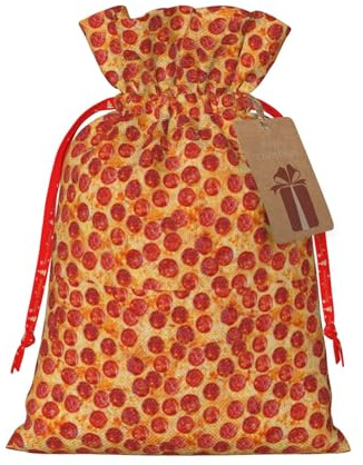 Kuilepa Jutebeutel aus Leinen mit Pizza-Druck, mit Geschenkanhänger, Geschenktüten, Hochzeit, Party, Weihnachten, Geburtstag, für Party, Heimbedarf