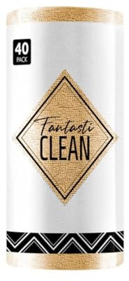 DK HOME FANTASTI Clean Rollo BAYETA 40 UDS Paños de Limpieza Rasgables, Trapos de Cocina Reutilizables y sin Pelusas (Beige)