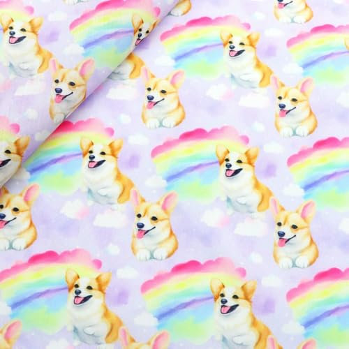 Optxzn 50 * 145 cm Corgi Hund Bedruckter Polyester-Baumwollstoff für Gewebe Nähen Quiltstoffe Handarbeitsmaterial DIY Handarbeit
