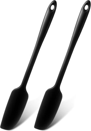 Werwing Paquete de 2 espátulas de silicona para tarros, raspador antiadherente de mango largo para tarros, licuadoras y hornear, resistente al calor, diseño estrecho y agarre ergonómico (negro)