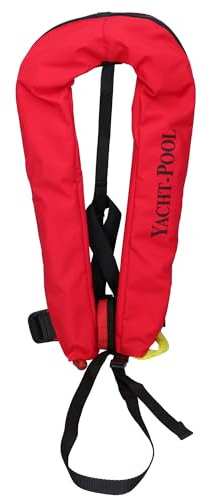 Rettungsweste 170N ISO 12402-3, Vollautomatisch & Manuell, mit D-Ring, Schrittgurt & Signalpfeife, Schwimmweste für Erwachsene, Schwimmhilfe, Rot