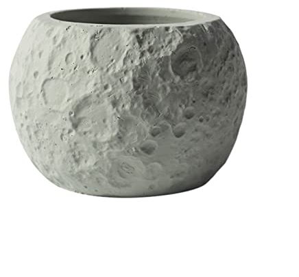 KOHUS Pots de Fleurs en Céramique Pot de Plante Vert Lune de Couleur personnalisé Pot de Plante Rond créatif en Ciment Pot de Plante Durable Pots de Fleurs(Light Grey)