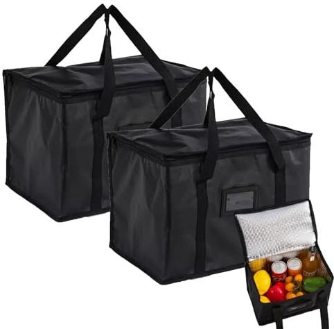 Lunyloer Large Food Delivery Bag, 2Pcs Insulated Thermal Bag, 10L Insulated Pizza Delivery Bags, Foldable Reusable Grocery Bag, Keeps Food Hot or Cold for Food Delivery(28x17x20 cm)