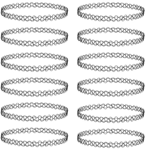 JEYORZY 12 Stück Choker Kette Damen, Elastisches Halsband 90er Jahre Accessoires, Tattoo Kette Schwarz, Vintage Stretch Gothic Choker Schmuck
