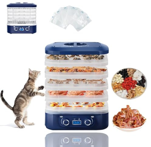 ANGDI Liofilizzatore Automatico per Alimenti, essiccatore Domestico per Alimenti con Timer Digitale e Controllo della Temperatura, essiccatore Elettrico per Frutta a 5 vassoi per Caramelle(Blue)