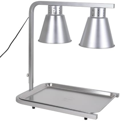SGKOMN Lámpara de Calentamiento de Alimentos de Doble Cabezal, lámpara de Calentamiento Comercial con Bandeja, Calentador de Alimentos eléctrico de Acero Inoxidable para exhibición d, A