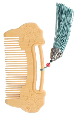 BAZEITFLOW Wooden Wide Tooth Comb Hand-polished Boxwood with Ruyi Lock Carving Fine Teeth for Scalp Massage Beard and Hair Care Suitable for Women and Men Grooming