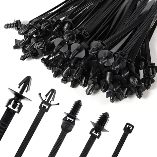 160pcs Automotive Zip Ties Push Mount, 5 Size Nylon Universal Heavy Duty Grip Auto Buckle Cable Wire Zip Ties Rivet Self-Locking Zipper Clips for Cars Indoor Construction